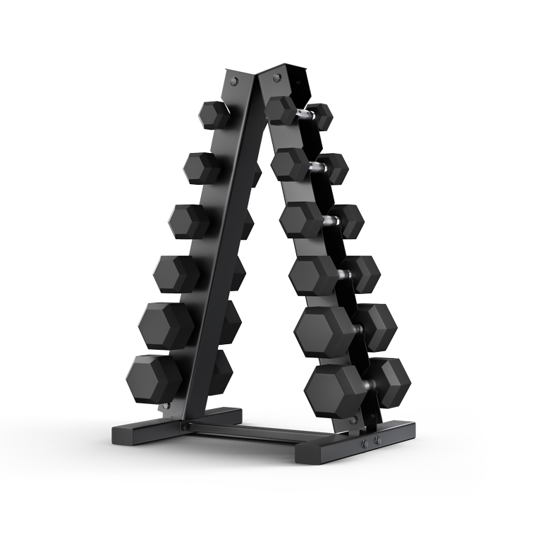 210-Pound Hex Dumbbell Set with A-Frame Rack – Epic Fitness