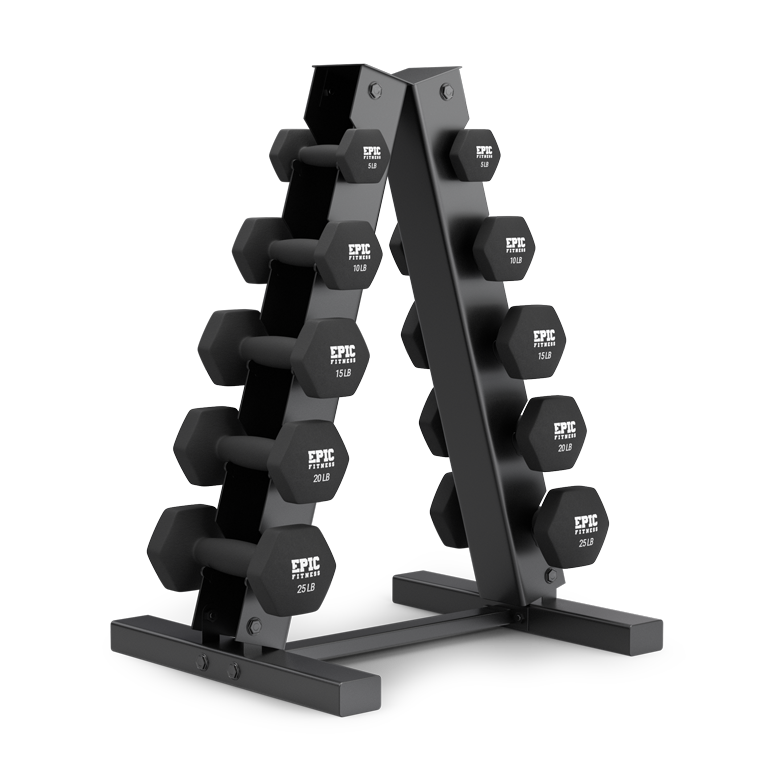 
                  
                    150-Pound Neoprene Dumbbell Set with A-Frame Rack
                  
                