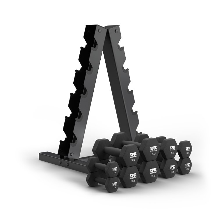 
                  
                    150-Pound Neoprene Dumbbell Set with A-Frame Rack
                  
                