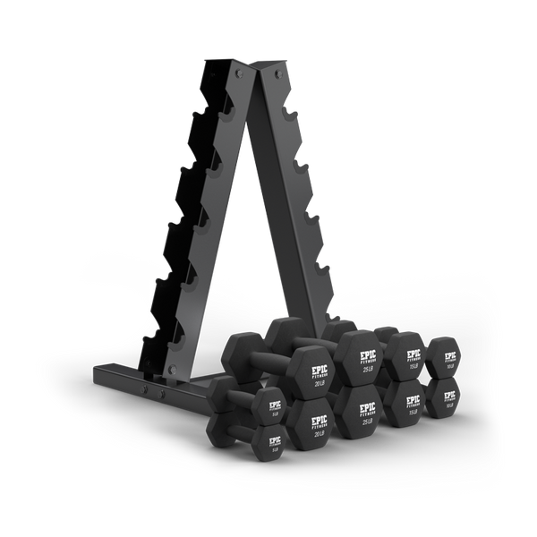 150 Pound Neoprene Dumbbell Set with A Frame Rack Epic Fitness